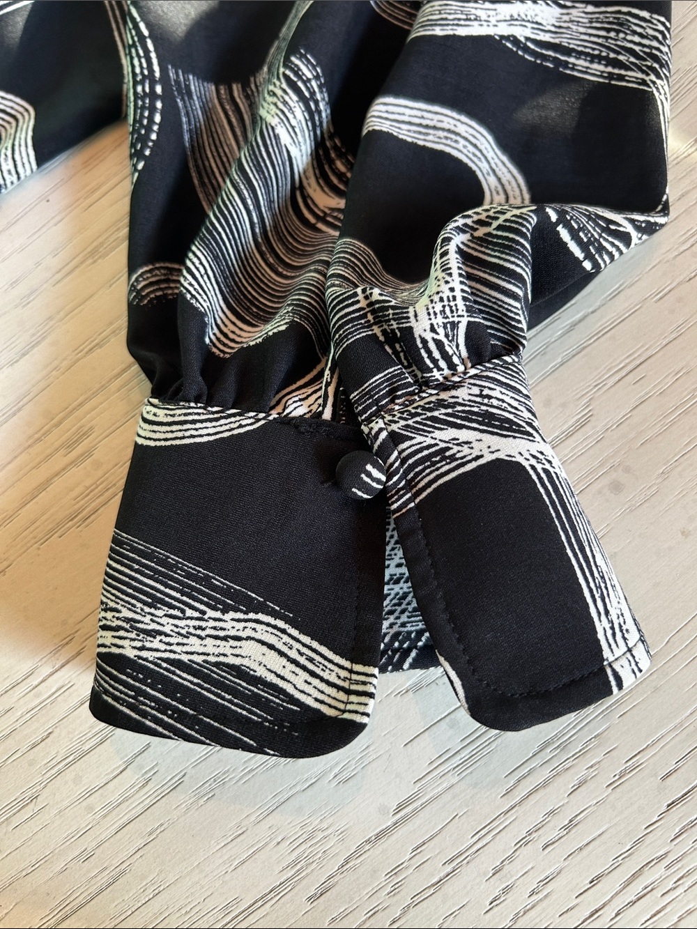 Nine West Black V Neck Blouse with White Abstract Swirl Print - Picture 6 of 6